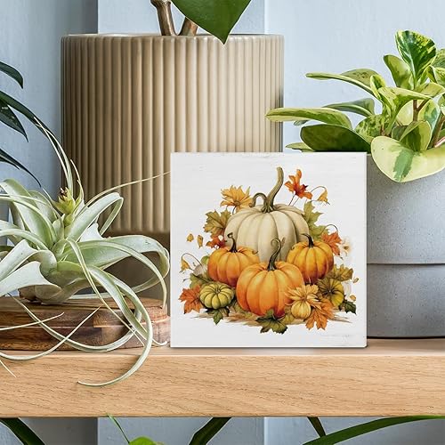 Miniatura 3 de Decoración de calabaza, decoración de otoño, decoración de madera de cosecha, letrero de bloque de madera para decoración de interiores del hogar, 5