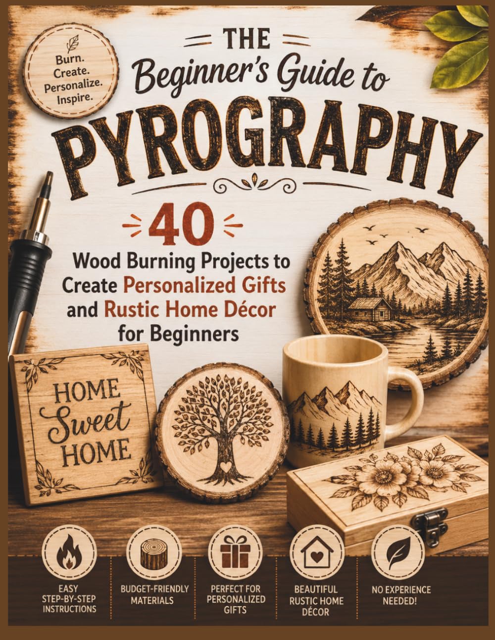 The Beginner's Guide to Pyrography: 40 Wood Burning Projects to Create Personalized Gifts and Rustic Home Décor for Beginners