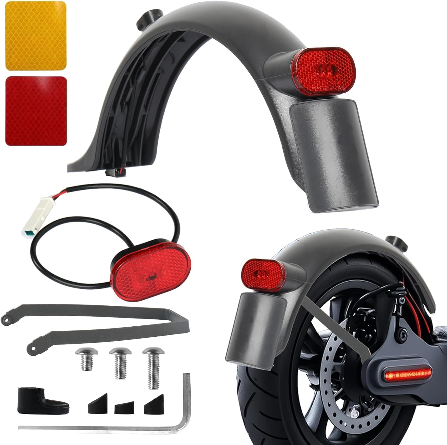 Guardabarros Trasero Scooter Eléctrico, con Soporte Guardabarros/Luz Trasera LED, para Xiaomi E Roller Mi M365 1S Pro 2