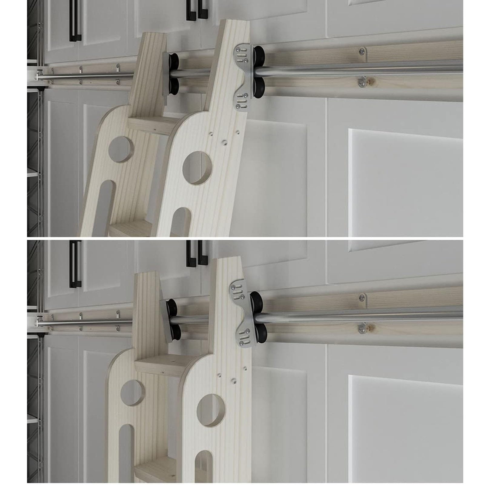 Kit rails pour échelle coulissante tube rond 4m argenté avec frein