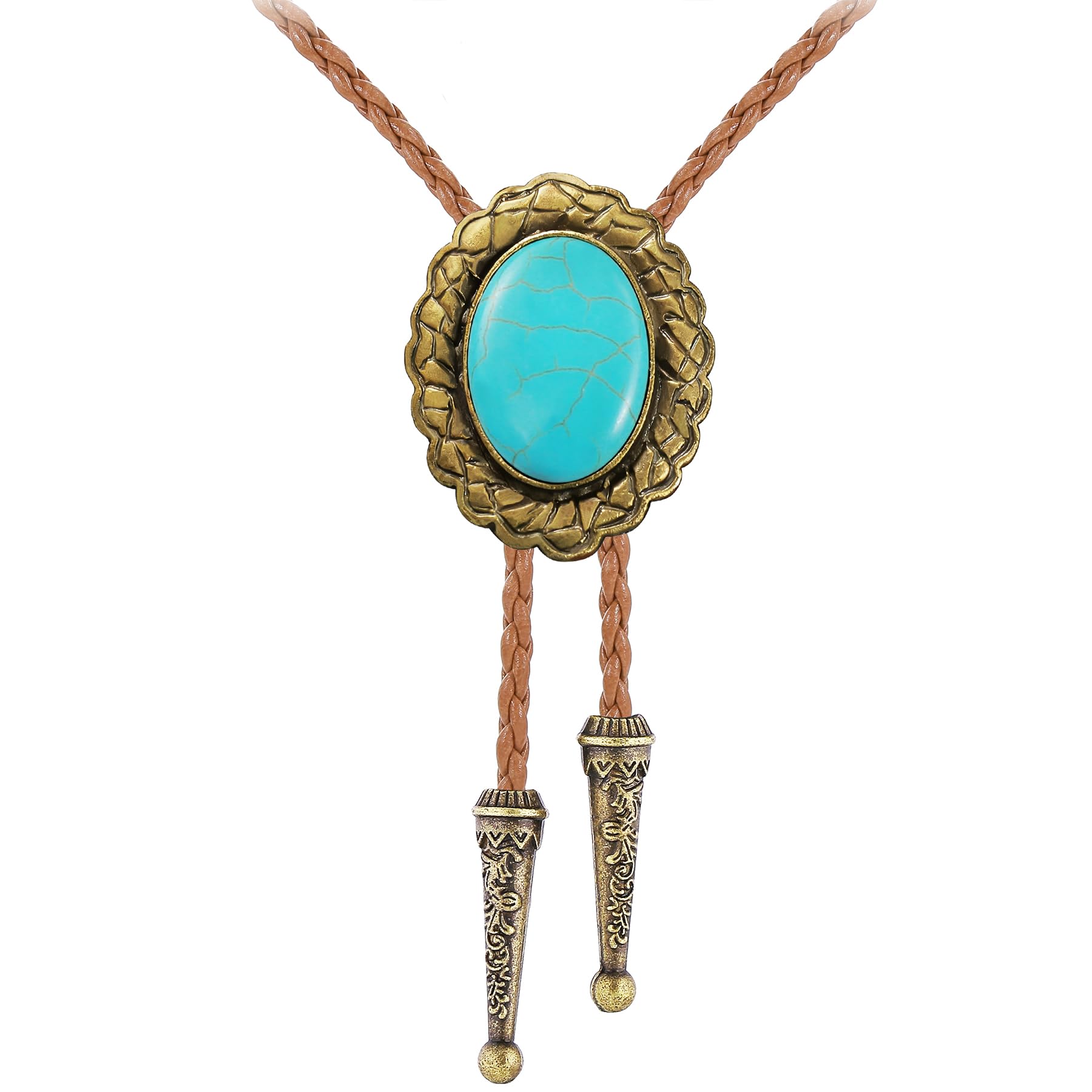 Jeilwiy Bolo Tie for Men Real Stone Westwern Cowboy Ties Silver Bolos Women Leather Necktie Gift for Birthday Christmas