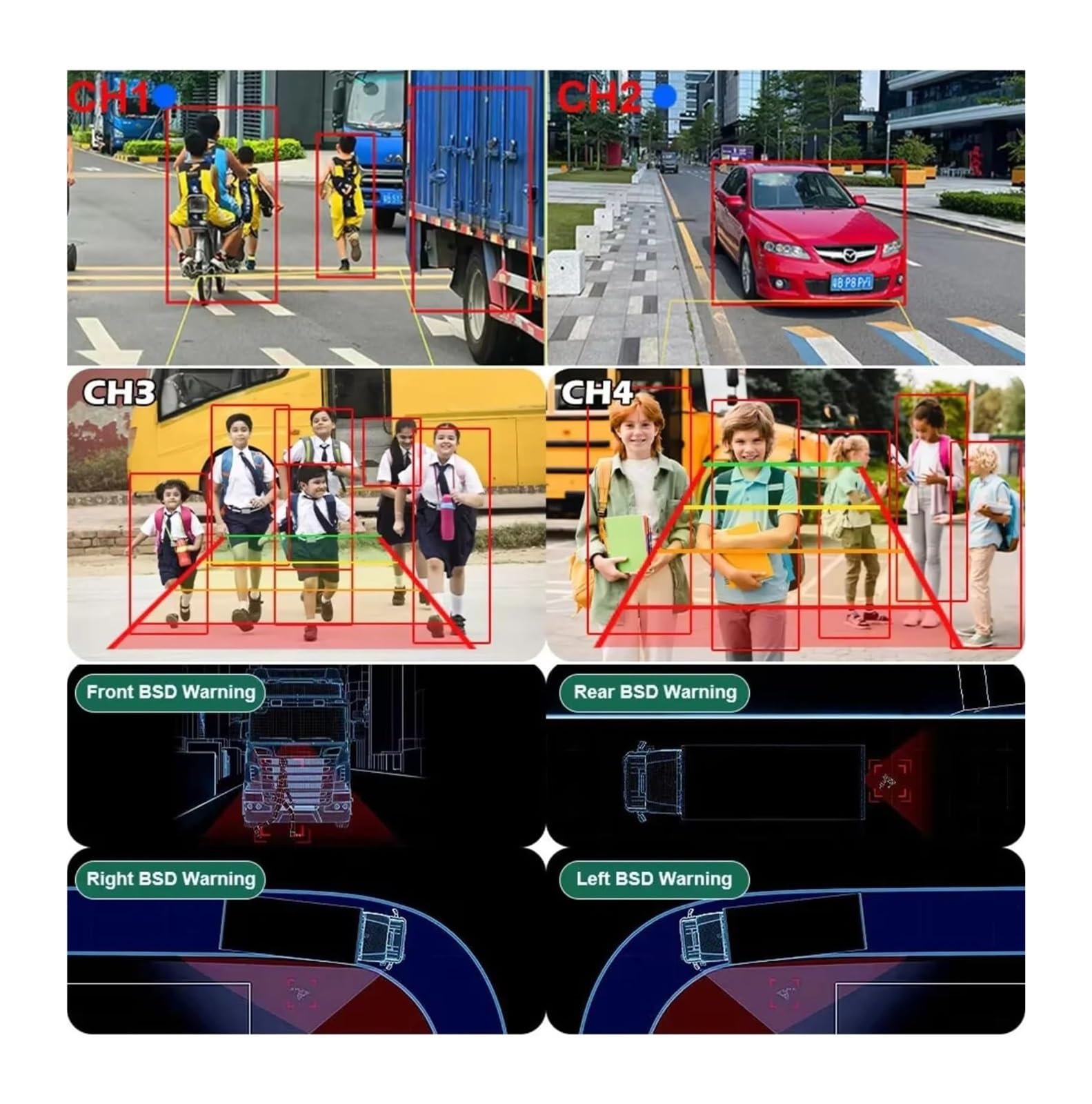 Cámara Visión Nocturna Infrarroja DVR Pantalla Táctil Inalámbrica Digital AHD 7'' 4 Canales Monitor WiFi para Camión Remolque Autobús Cámara de Respaldo(Side and Rear Camera,128G)
