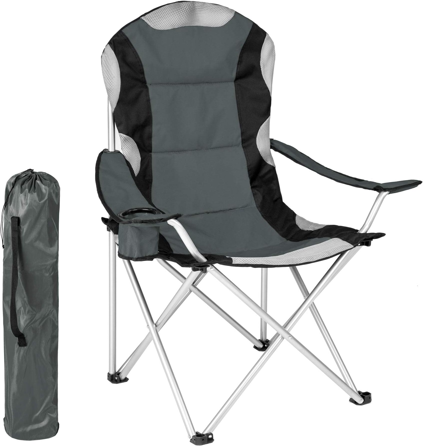 Chaise Pliante De Camping Rembourrée Tectake - Support 120 Kg, Avec Porte-gobelet, Noir