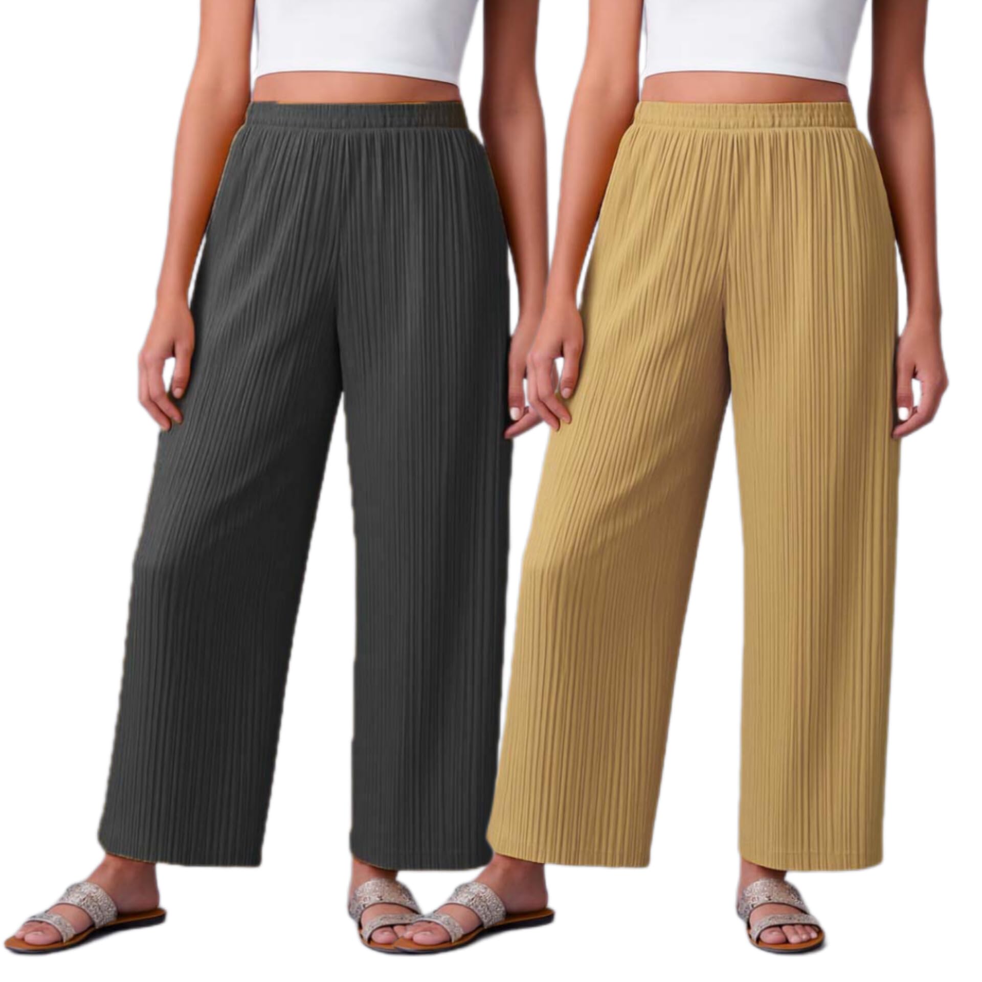 Set of 2 Combo Trouser and Pants for Girls and Women's Relaxed Fit Stretchable Palazzos-picture-18