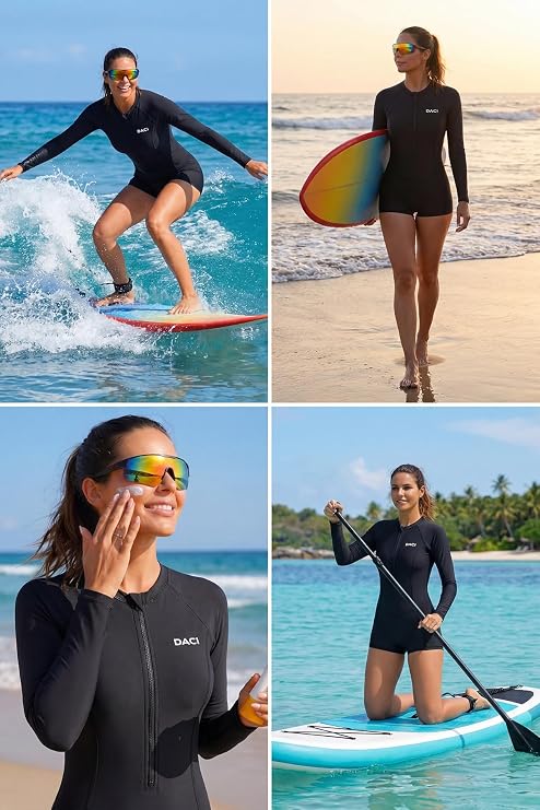 Daci Zipper Long Sleeve One Piece Rash Guard Swimsuit UPF 50+ | Boyleg,Sun Protection,Zip,Clolor Block,Quick Dry