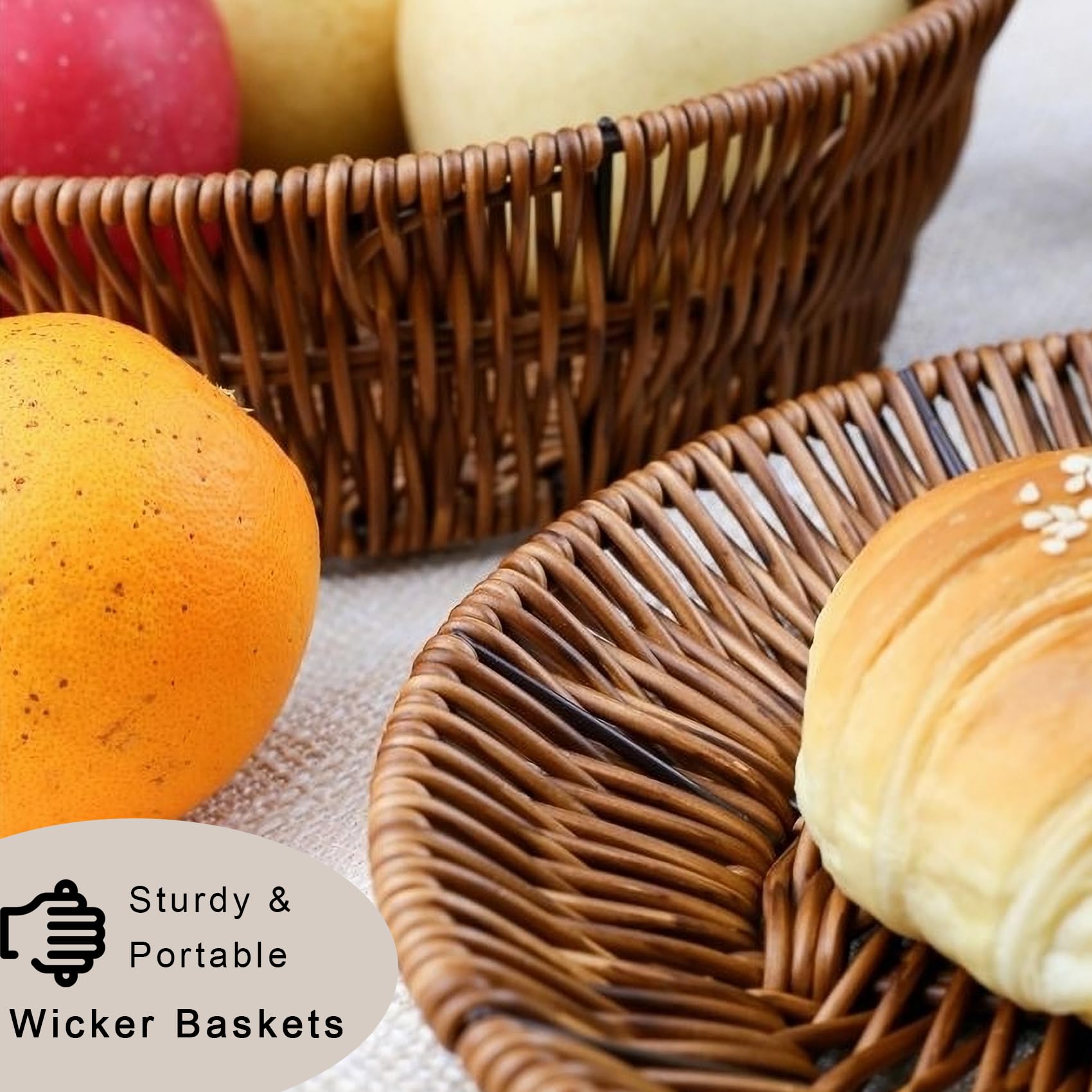 Set di 3 piccoli cestini in vimini, cestini per il pane per servire, in rattan, decorativi intrecciati a mano, per frutta, snack, cibo, organizer per cucina, marrone