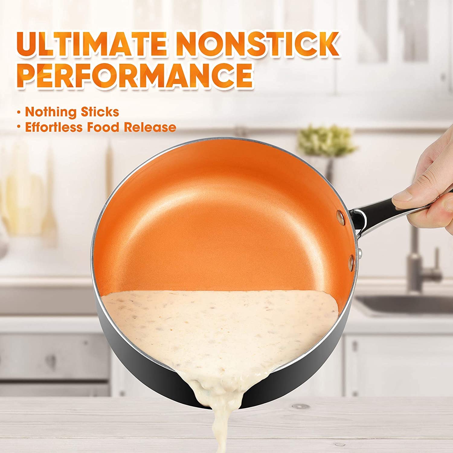 MICHELANGELO 3 Quart Saucepan with Lid, Ultra Nonstick Coppper Sauce Pan with Lid, Small Pot with Lid, Ceramic Nonstick Saucepan 3 quart, Small Sauce Pot, Copper Pot 3 Qt, Ceramic Sauce Pan 3 Quart