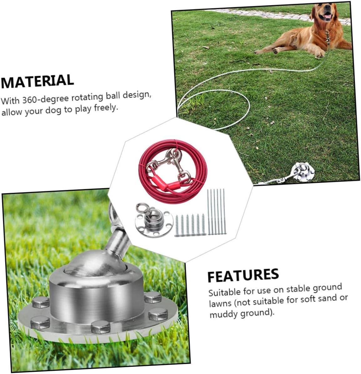 HANABASS 1set Outdoor Dog Tie-Out Stake Rotating Swivel Stainless Steel Design for Easy Installation and Use for Large Dogs and Outdoor Activities