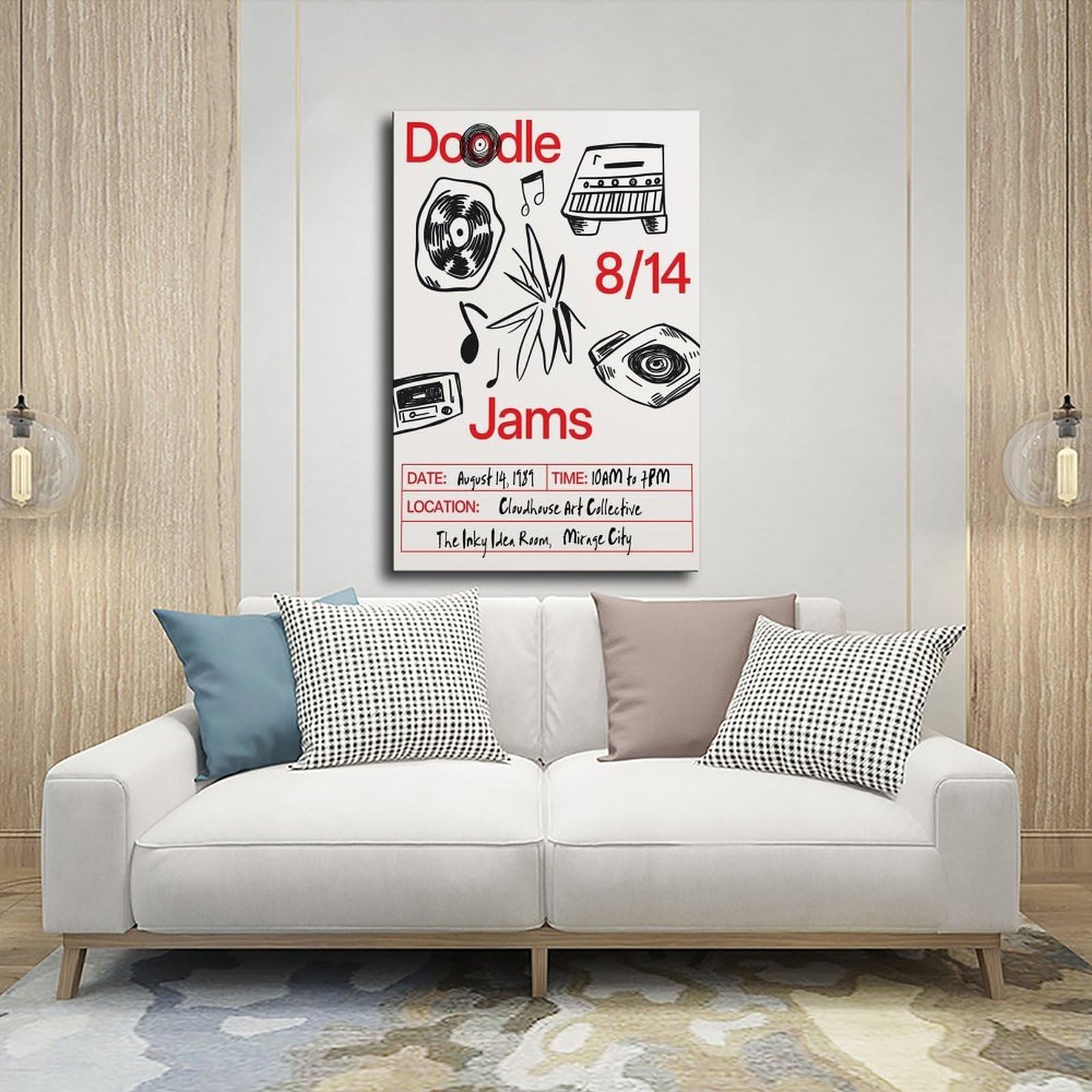 Stampa artistica con scarabocchi musicali_ poster su tela in vinile retrò, decorazione per camera da letto, ufficio, camera da letto, regalo, 40 x 60 cm