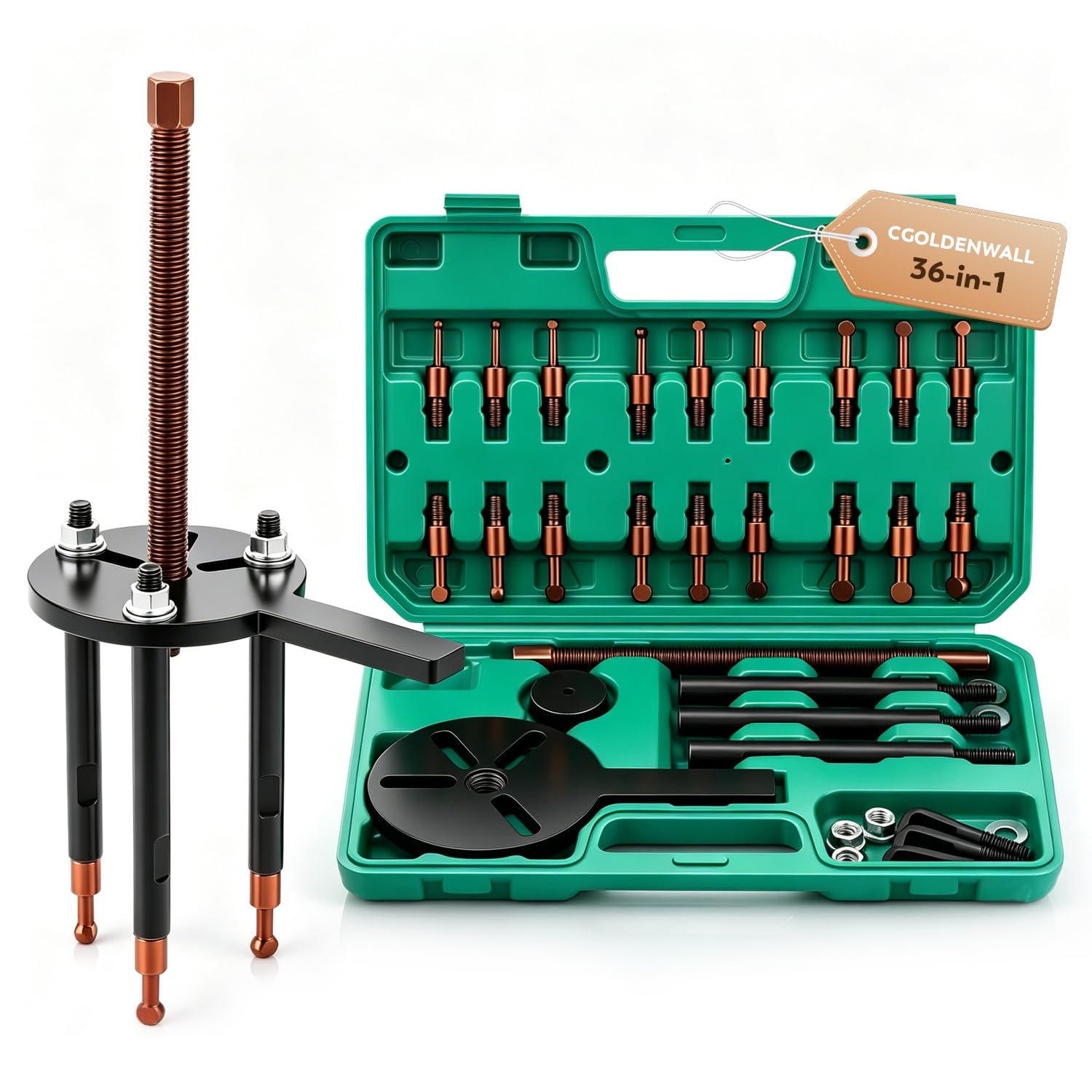 CGOLDENWALL 36-in-1 Kugellager Abzieher Set, mit 6 Sätze Abziehköpfe, 3-Kiefer Hakenziehe, Multifunktionales Lagerabzieher für Mechanische Geräte/Automobil/Fahrrad