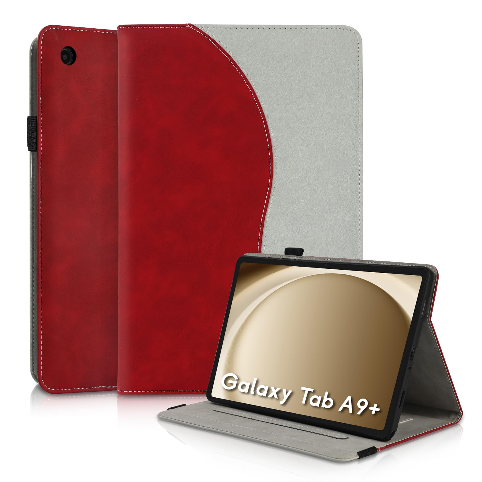 Succtopy Hülle für Samsung Galaxy Tab A9+/ A9 Plus 11 Zoll 2023 SM-X210/ X215/ X216 Schutzhülle Ultradünne PU Leder mit Standfunktion und Stifthalter Tablet Hülle für Galaxy Tab A9+ 11 Zoll Rot