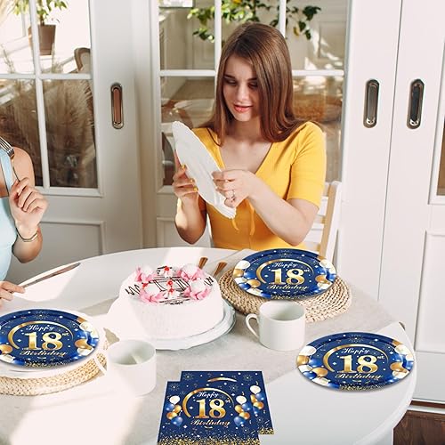 Miniatura 7 de 40 unidades, 40 unidades, decoraciones de cumpleaños n. 70 para hombres, azul marino y dorado, incluye platos, servilletas para decoración de fiesta