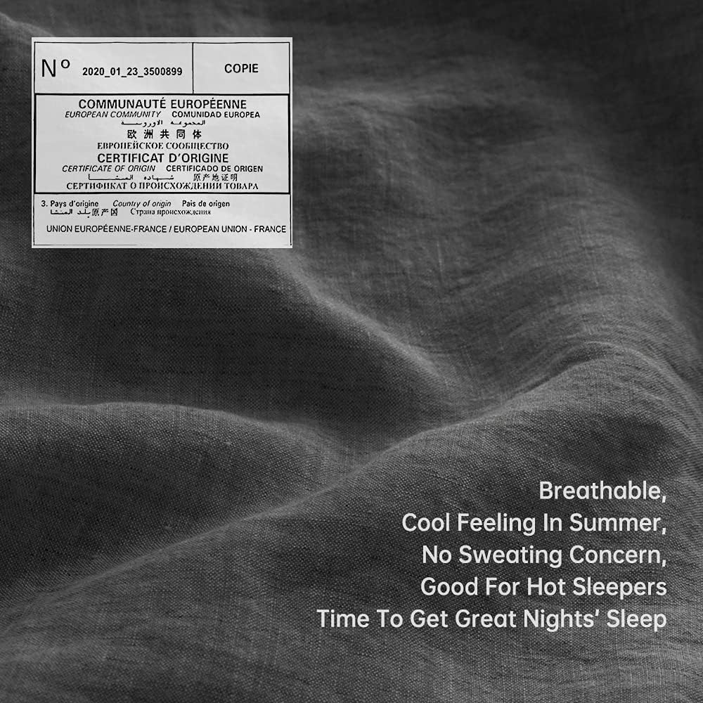 Simple&Opulence 100% Linen Sheet Set with Embroidery Washed - 4 Pieces (1 Flat Sheet & 1 Fitted Sheet & 2 Pillowcases) Natural Flax Soft Bedding Breathable Farmhouse - Dark Grey, King Size : Everything Else