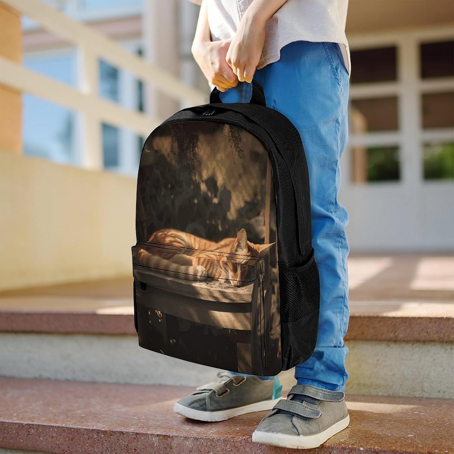 Orange Cat Sleeping Backpack Daypack Travel Backpack | Lightweight Casual Laptop Backpack for Women Men Aesthetic Travel Bag for Weekender Business Hiking Outdoor