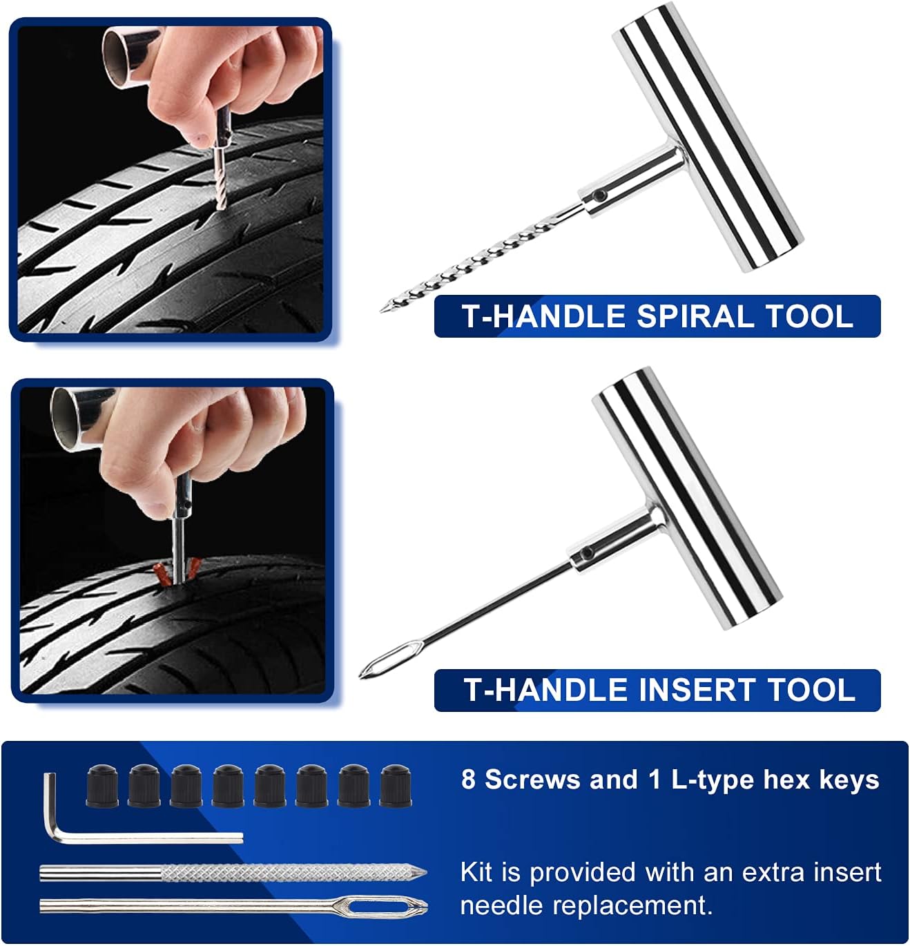 DeShan Emergency Tire Repair Kit, with Universal 46PCS Tire Plug Kit & Tire Repair Tools to Fix Punctures and Plug Flats for Car/Motorcycle/Truck/Tractor/Trailer/RV/ATV : Automotive