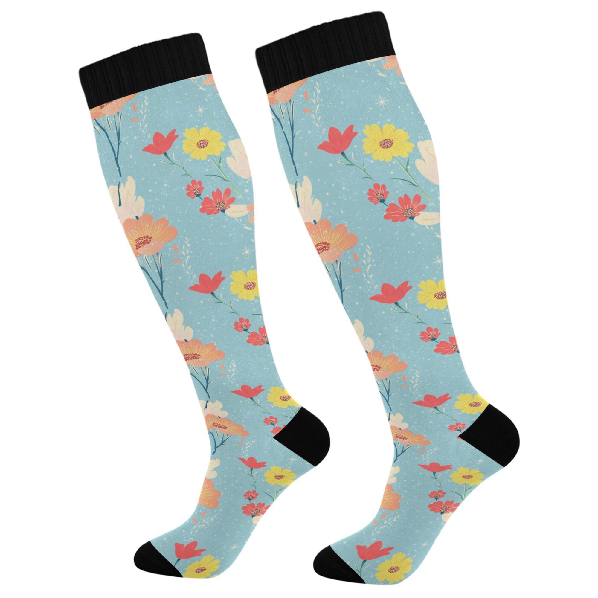 Caihoyu Men'S Compression Socks Graduated Support For Nurses, Athletic, Travel & Flight Socks Parents' Day Beautiful Flowers