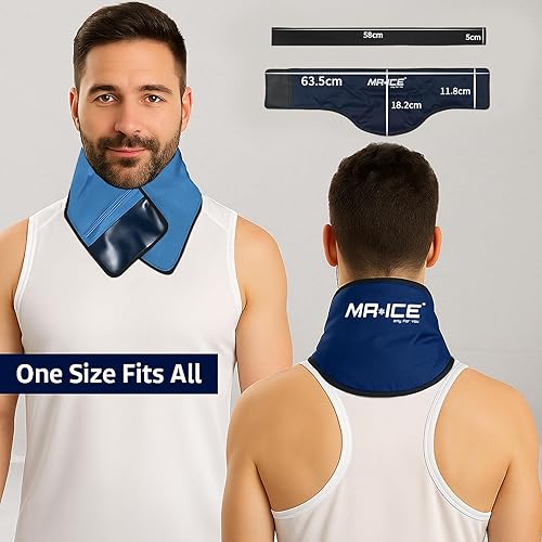 Miniatura 2 de MR.ICE Envoltura de hielo para cuello y hombros de 25 x 7.8 pulgadas, terapia de frío para aliviar el dolor, bolsa de hielo cervical para