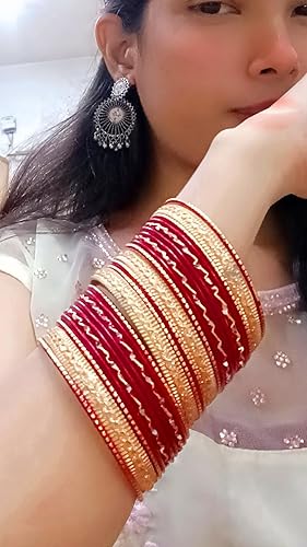 Miniatura 2 de Touchstone - Pulseras de metal indio para mujer, de aleación de oro, colección de 2 docenas de pulseras Bollywood, para mujer, apilable, anchas,