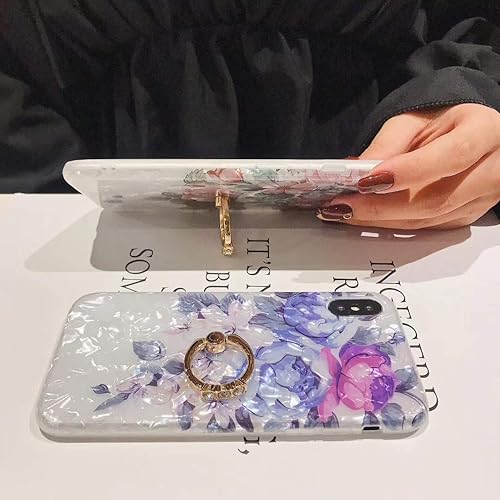 Miniatura 4 de Qokey Funda compatible con iPhone 11 de 6.1 pulgadas, diseño floral transparente para mujer con soporte de anillo giratorio de 360 grados, funda de