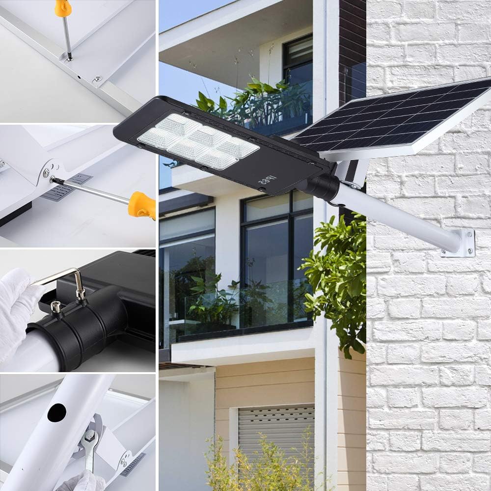 Rеvіеw Prоduсt 300W Solar Street Lights, LED Solar Flood Lights Outdoor Dusk to Dawn with Remote Control, Waterproof Security Led Pole Light for Yard, Garden, Pathway (Mounting Arm Included)