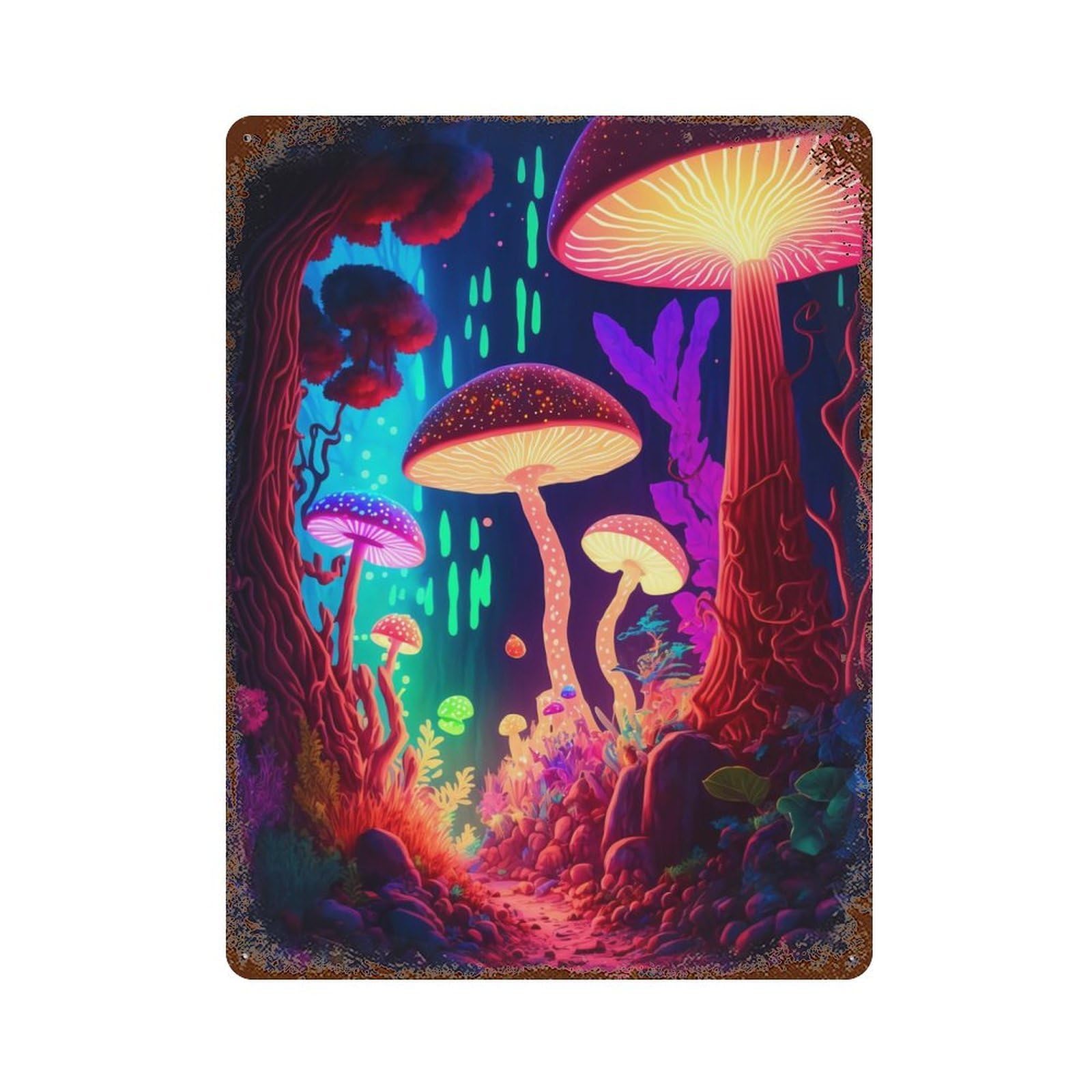 Psychedelic Forest Art Rusty Metal Tin Sign 15.7"x11.8", Classic Wall Plaque for Pub, Kitchen And Man Cave Decor