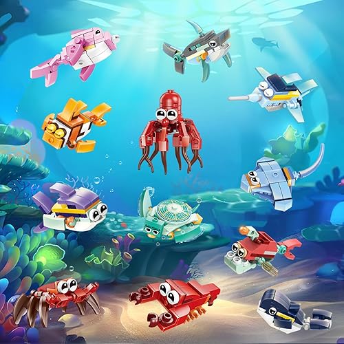 Miniatura 6 de WINGIFT Juego de 12 piezas de bloques de construcción de tiburón, huevos de Pascua rellenos 12 en 1, huevos sorpresa de criaturas marinas, caza de