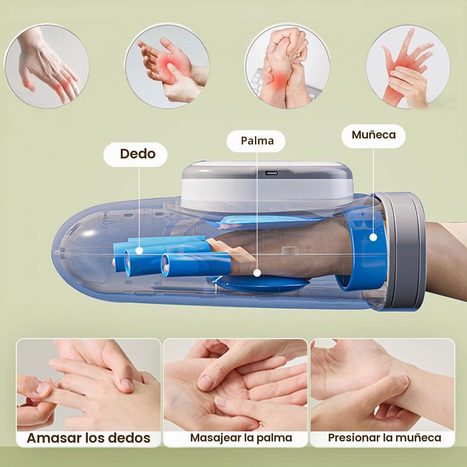 Maquina de Masaje y Calor para Las Manos Que Sirve para la Artrosis, Masajeador de Manos y Dedos Tunel Carpiano Muñecas, Masajeador de Mano Electrico Compresión De Air-Bag 5 Niveles de Masaje 3 Modos