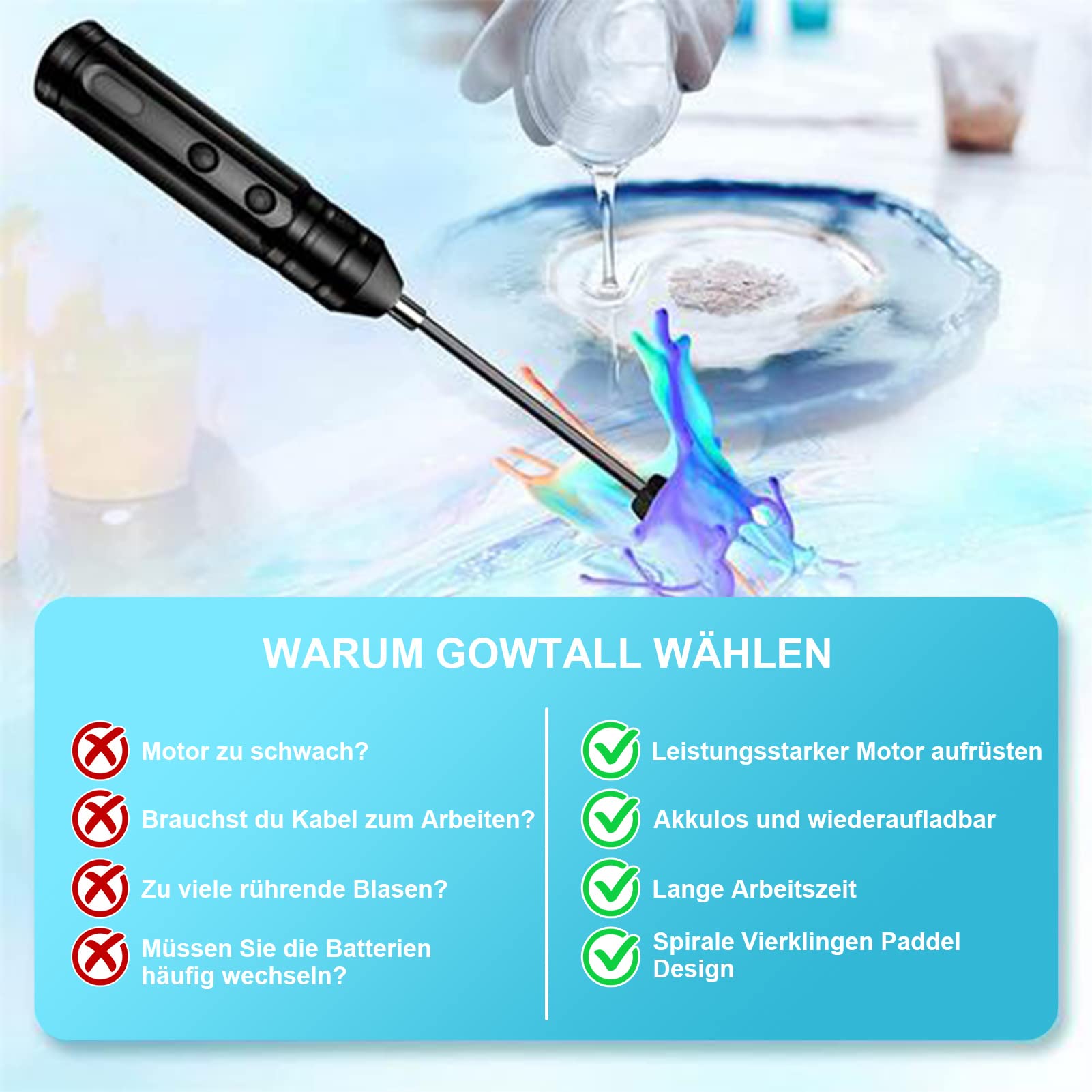 Mixer Resina Ricaricabile - 3 Velocità Con Modalità AI Per Resina Epossidica