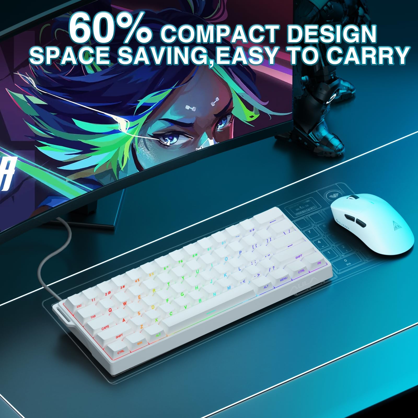 TZMRIT x Aula WIN60 HE, 60% mechaniczna klawiatura gamingowa z kablem, przełącznik magnetyczny wymienny na gorąco, regulowany tryb szybkiego wyzwalania aktywacji, częstotliwość próbkowania 8000 Hz