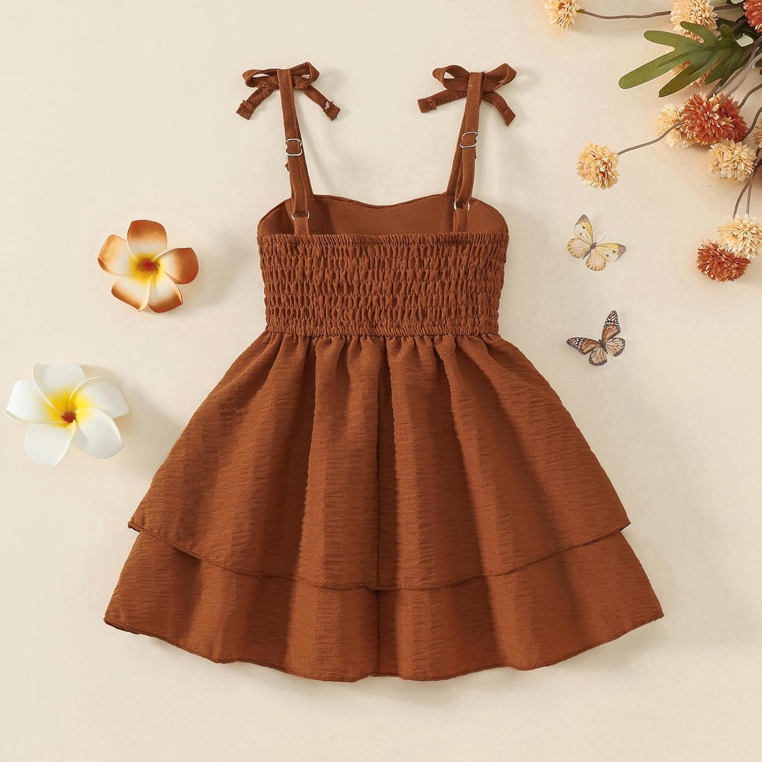 Toddler Girl Strap Dresses Flowy Tiered Ruched Smocked Back Casual Beach Sundress - Image 7