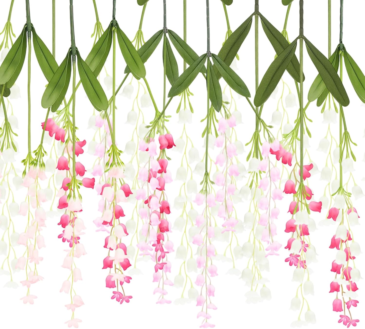 Thiccywoov 8 Pack Artificial Lily of The Valley Flowers, 3.6 ft Long Stem Faux Hanging Flowers Garland for Tall Vase Wedding Backdrop Room Patio Garden Event Decor(White, Pink, Light Purple, Rose Red)
