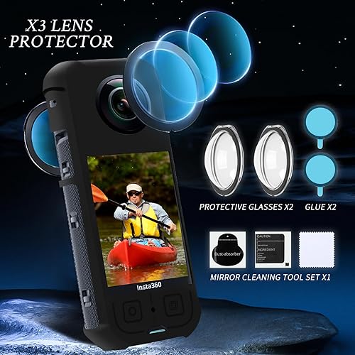 Miniatura 2 de Kit de accesorios de protección de cámara para Insta 360 X3 incluye funda protectora de silicona, protectores de pantalla, funda de cámara (con