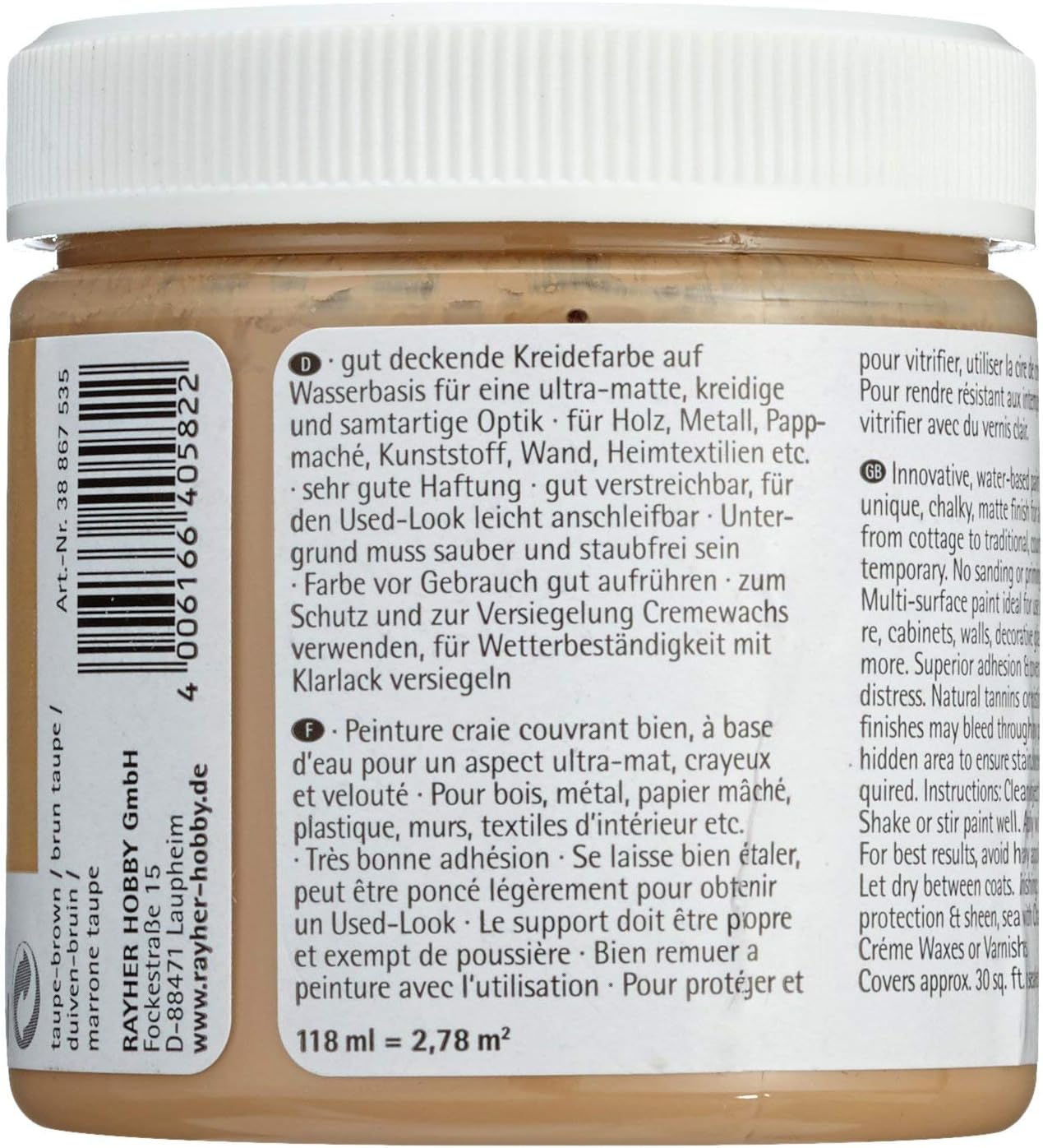 Rayher 38867558 Chalky Finish Paint, Chalk Paint for a Shabby Chic Look, Chalk Finish Furniture Paint, 118 ml Rayher 38867558 Chalky Finish Paint, Chalk Paint for a Shabby Chic Look, Chalk Finish Furniture Paint, 118 ml