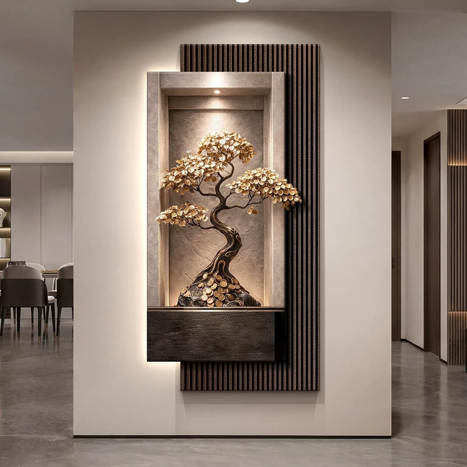 Tableau mural relief 3D LED art mural moderne arbre de chance