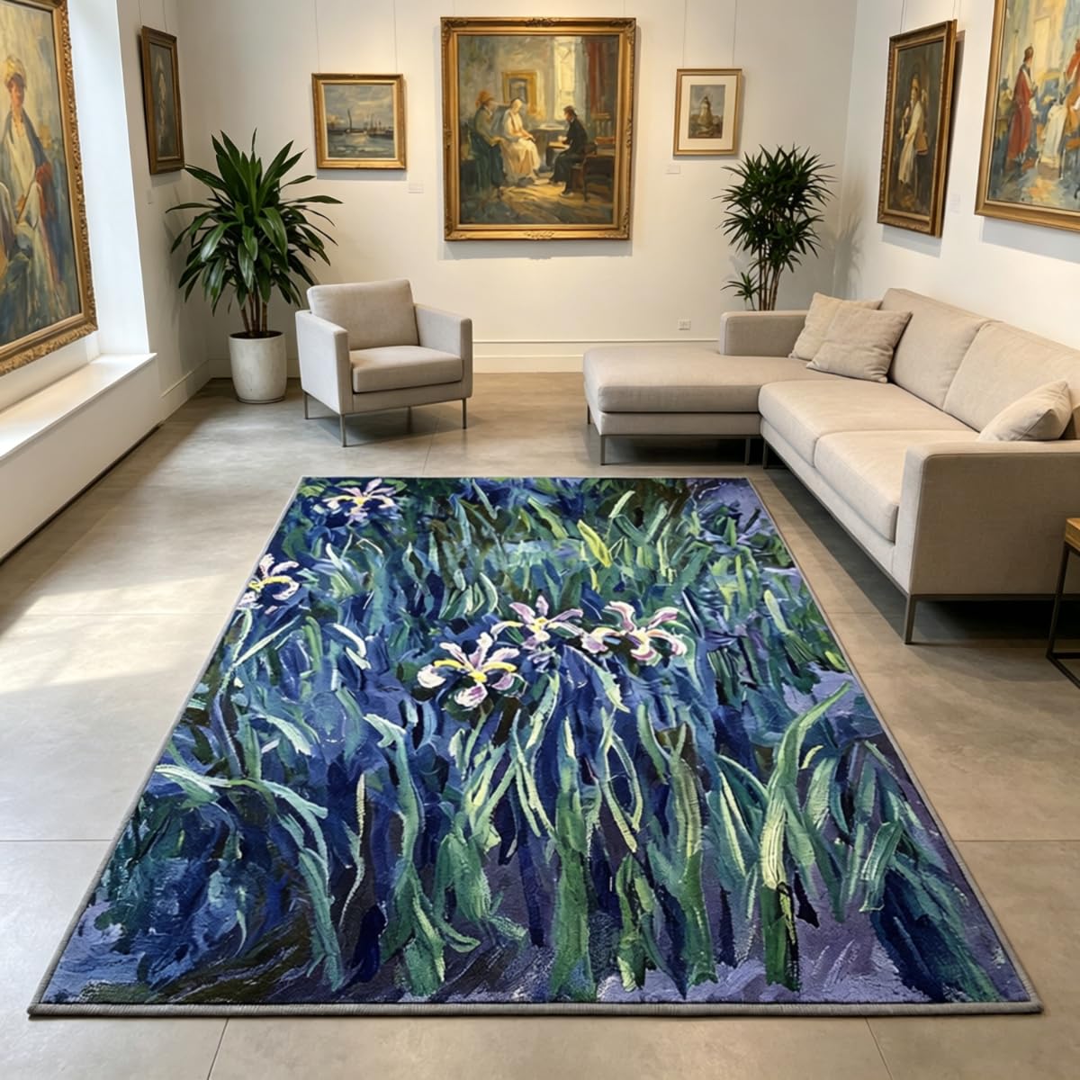 Tapis violet lavable et antidérapant en flanelle douce style peinture