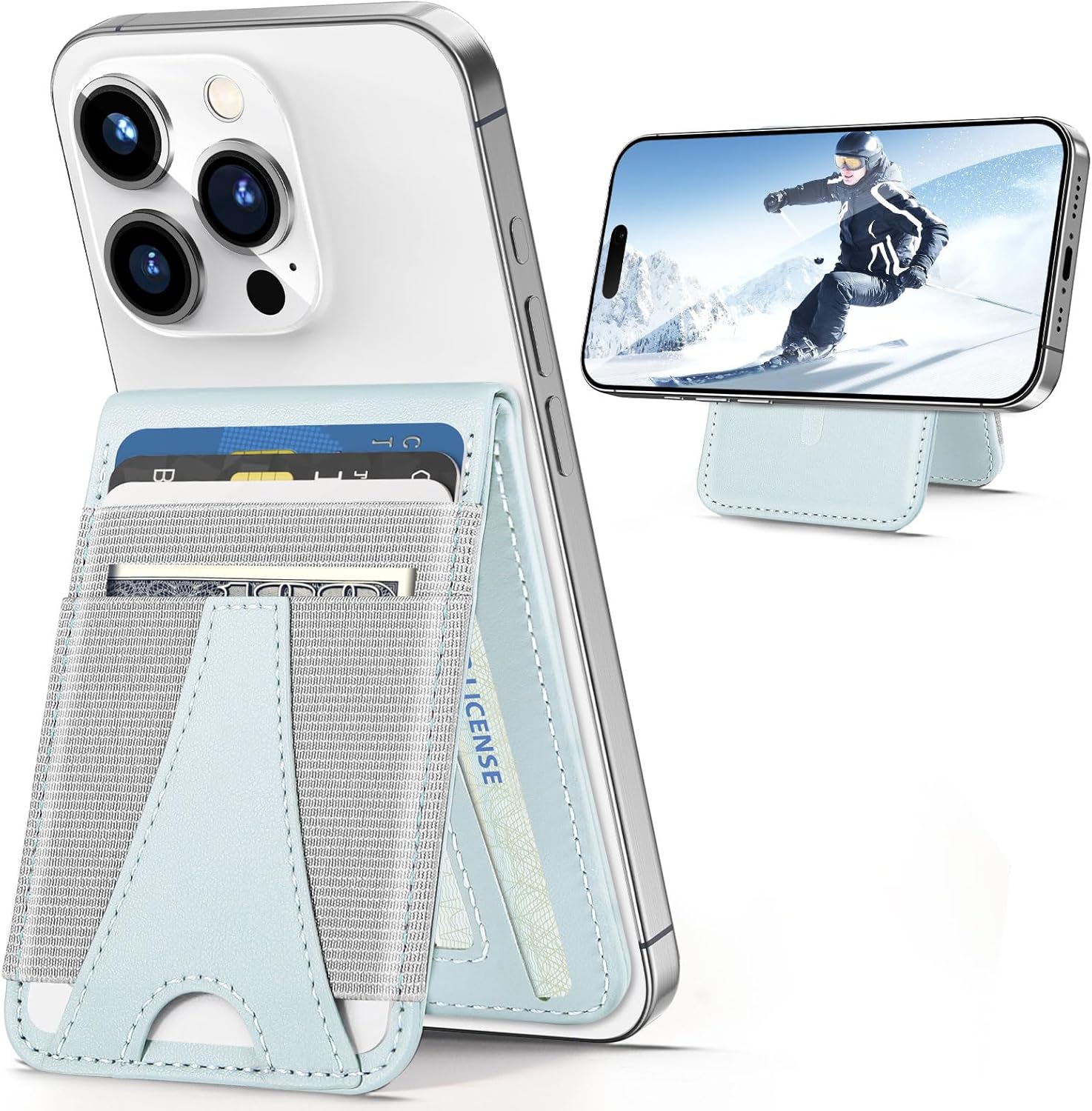 Miroddi Magnetic Phone Wallet Stand for iPhone 16/16 Pro, iPhone 15/14/13/12 Series, Black-Upgrade, 4 Card Slots, Foldable, RFID Blocking, Kickstand