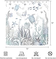 Vista 4 de Coastal Turtle Shower Curtain Fish Coral Starfish Seashell Blue Ocean Beach Shower Curtains for Bathroom Waterproof Polyester Fabric Bathroom