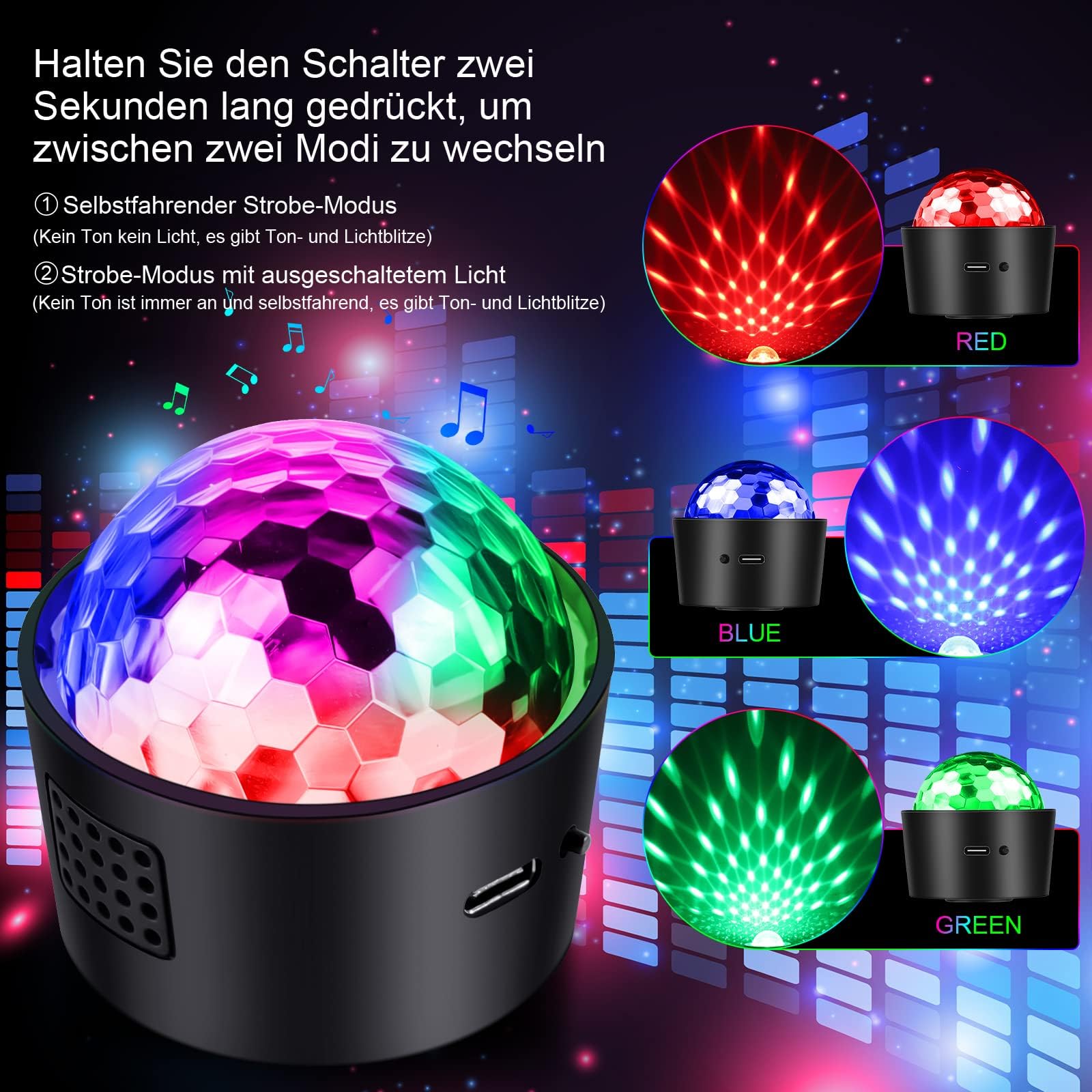 Boule Disco, 2 Pack Mini Lampe de Scène Jeux de Lumière, 7 RGB à Commande Sonore Lumière de fête Projecteur LED Commande Vocale, Lumière Disco pour Fête, Noël, Bar, Club, DJ
