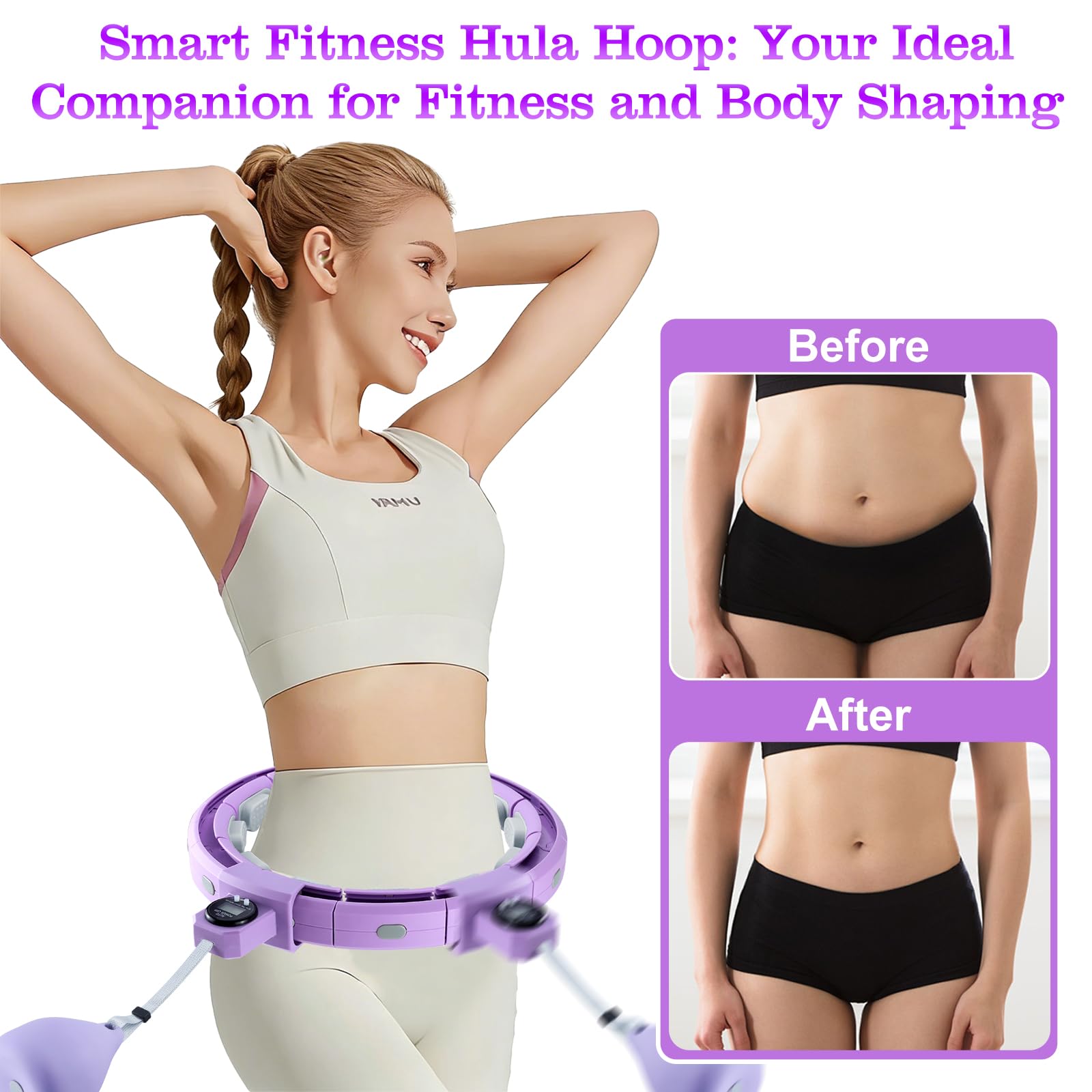 Aro de Hula Hoop Smart para Adultos y Principiantes, aro de Hula Hoop Desmontable con 18 Nudos, Bola de Peso y Contador, para Adelgazar y Ponerse en Forma, para Mujeres y Hombres