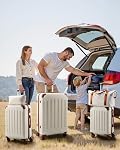 YOETEY Ensembles de bagages à emporter 3 Pièce, housse rigide légère et durable pour voyager avec des roues & TSA Verrouillage, brun blanc