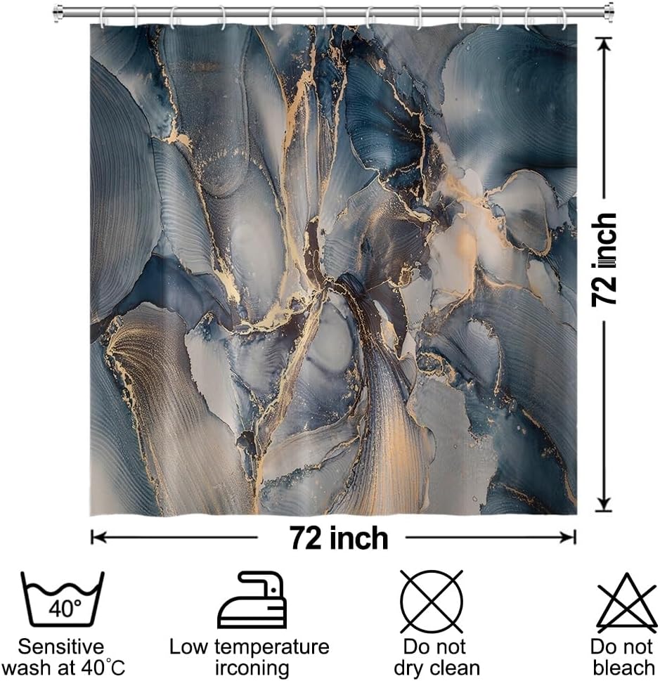 Marble Shower Curtain, Dark Grey Fabric Shower Curtains for Bathroom Room Divider 72x72inches Abstract Modern Marble Printed Waterproof Shower Curtain Set with Hooks
