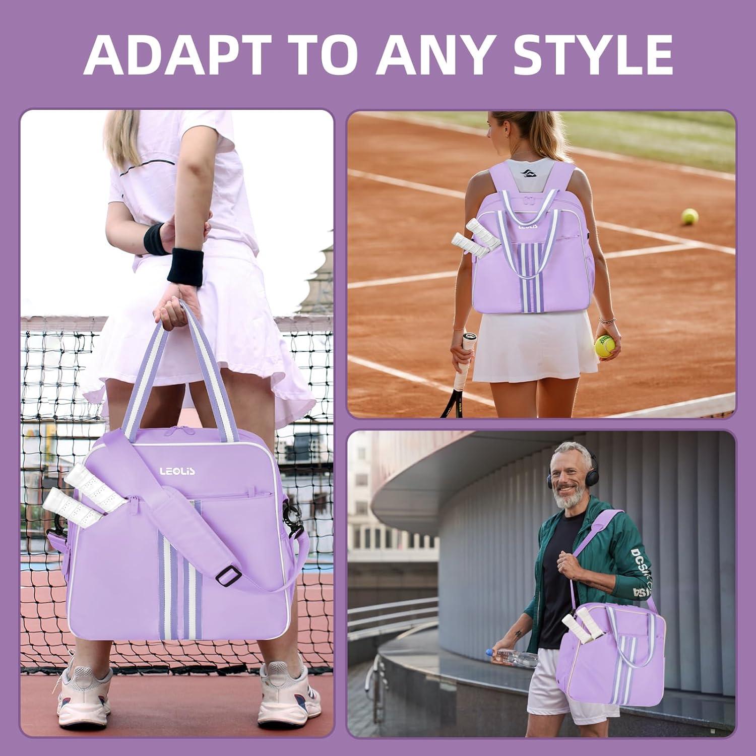 Pickleball Bag Pickle Ball Backpack for Women,Pickleball Accessory Tote Sport Equipment Bag Machine Washable with Shoe Compartment,Wet Pocket,Adjustable Shoulder Strap Fence Hook,Great Gift 30L-Purple