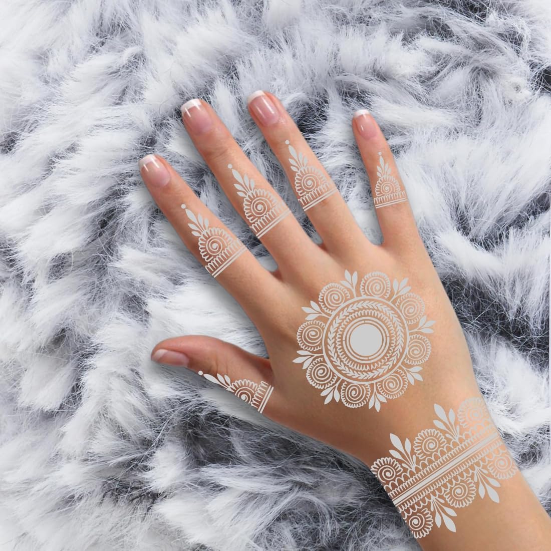 Temporary Tattoowala Elegant Floral Circle Flower With Bracelet Silver Color Mehndi Design For Hand, Simple Mehndi Sticker For Girls & Women-picture-19