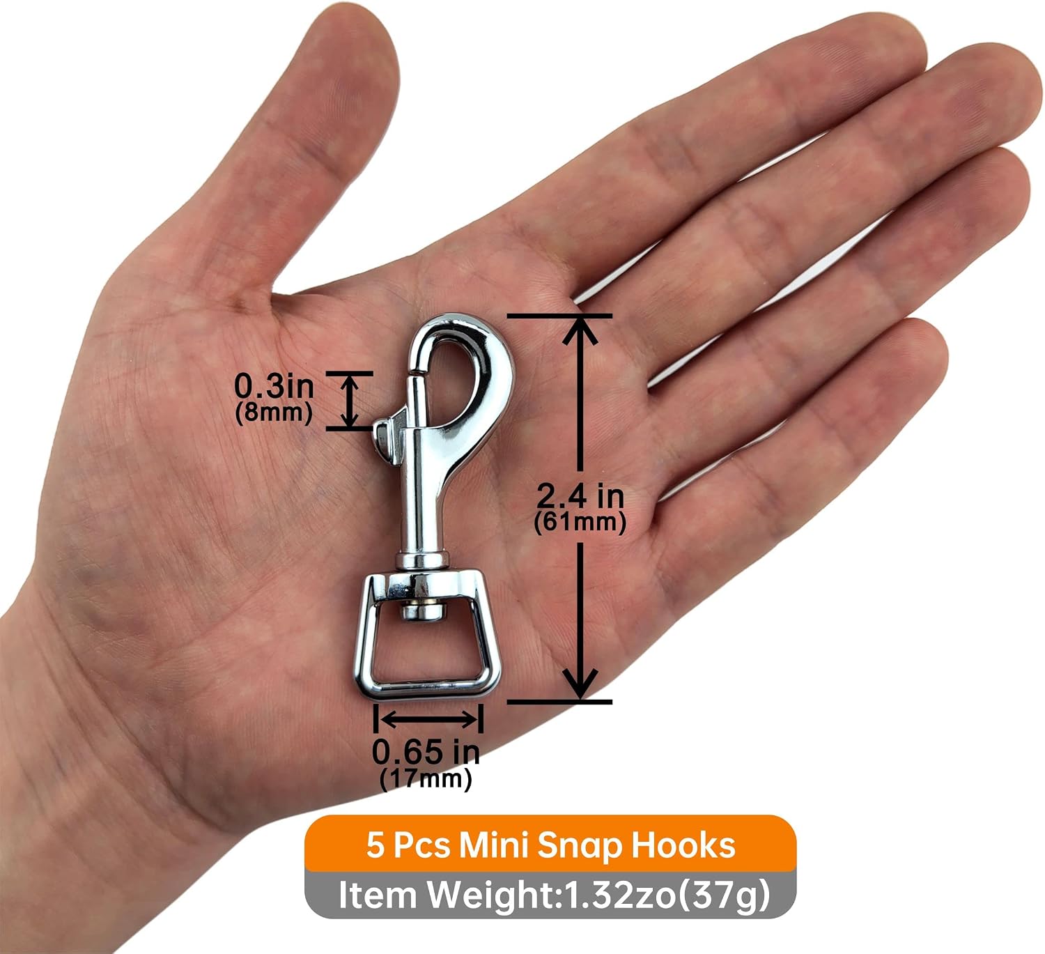Garwor 5 Pcs Mini Chrome Swivel Snap Hooks with Spring,Rectangle 5/8",Pet Buckle Multipurpose Dog Leashes Key Chain for Linking Pet Leash & Collar, Pet Harness,Purse Straps,DIY Crafts