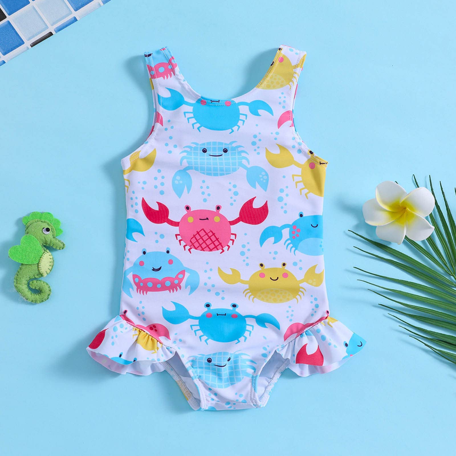 Traje de baño para mujer niña volantes dibujos animados 1 pieza bikini playa