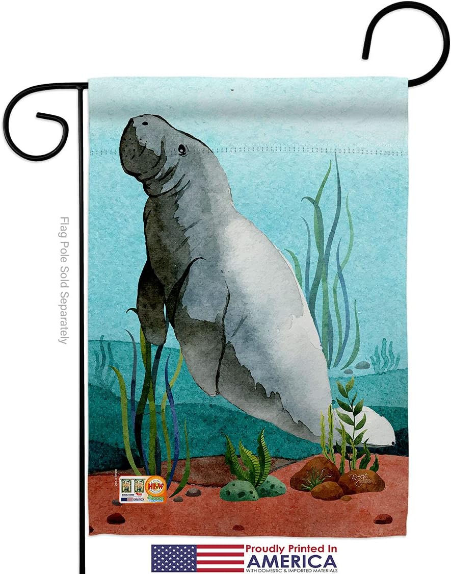 Manatees Garden Flag Set Wall Holder Animals Sea Creature Nautical Ocean Fish Outdoor Summer Marine Small Decorative Gift Yard House Banner Made In USA 13 X 18.5