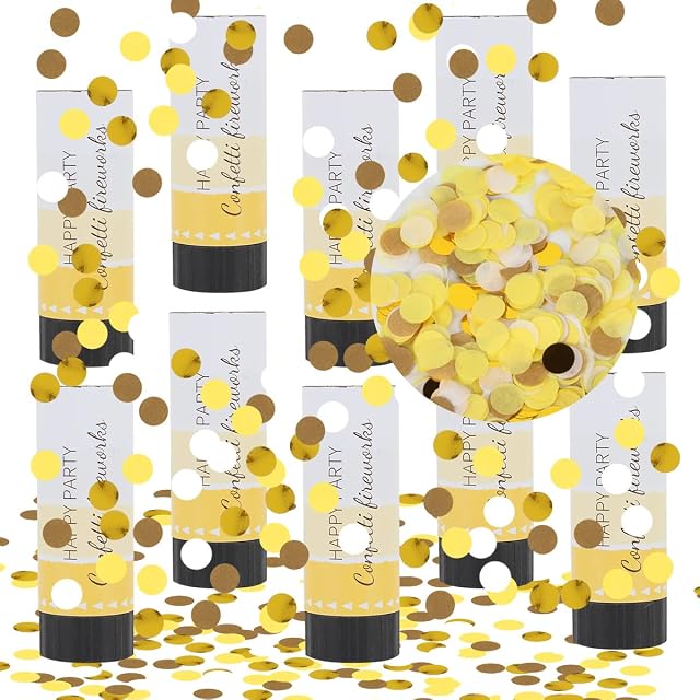 10 Pcs Confetti Cannons, Taozoey Party Poppers, Handheld Wedding Confetti Cannon, Handheld Confetti Tube, for Weddings, Parties, Baby Showers, Christmas, Birthday Parties (Gold)
