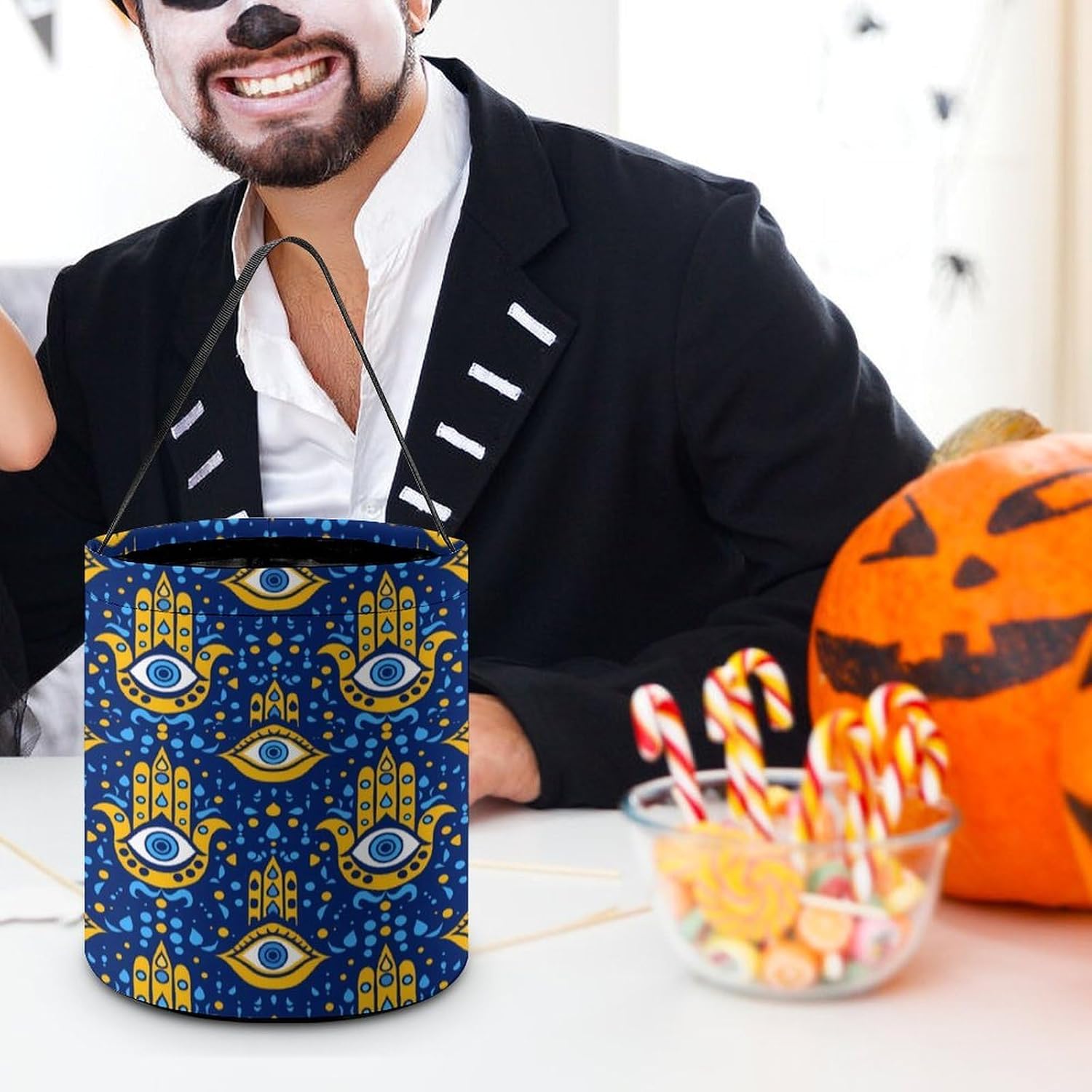 Matiasma Evil Eye Pattern Halloween Treat Bag Reusable Candy Basket Tote Goody Bags Gift Party