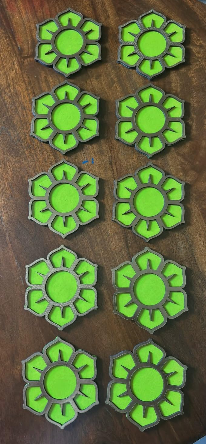 KLASSIE Stores| Flower Shape Wooden MDF Cutouts| Best for DIY-Rangoli, Diwali, Ganesh Chaturthi, Home/Wall Decor, Temple, Wedding, Stage Decoration| 4 Inches| Set of 10 (Neon Green & Golden)