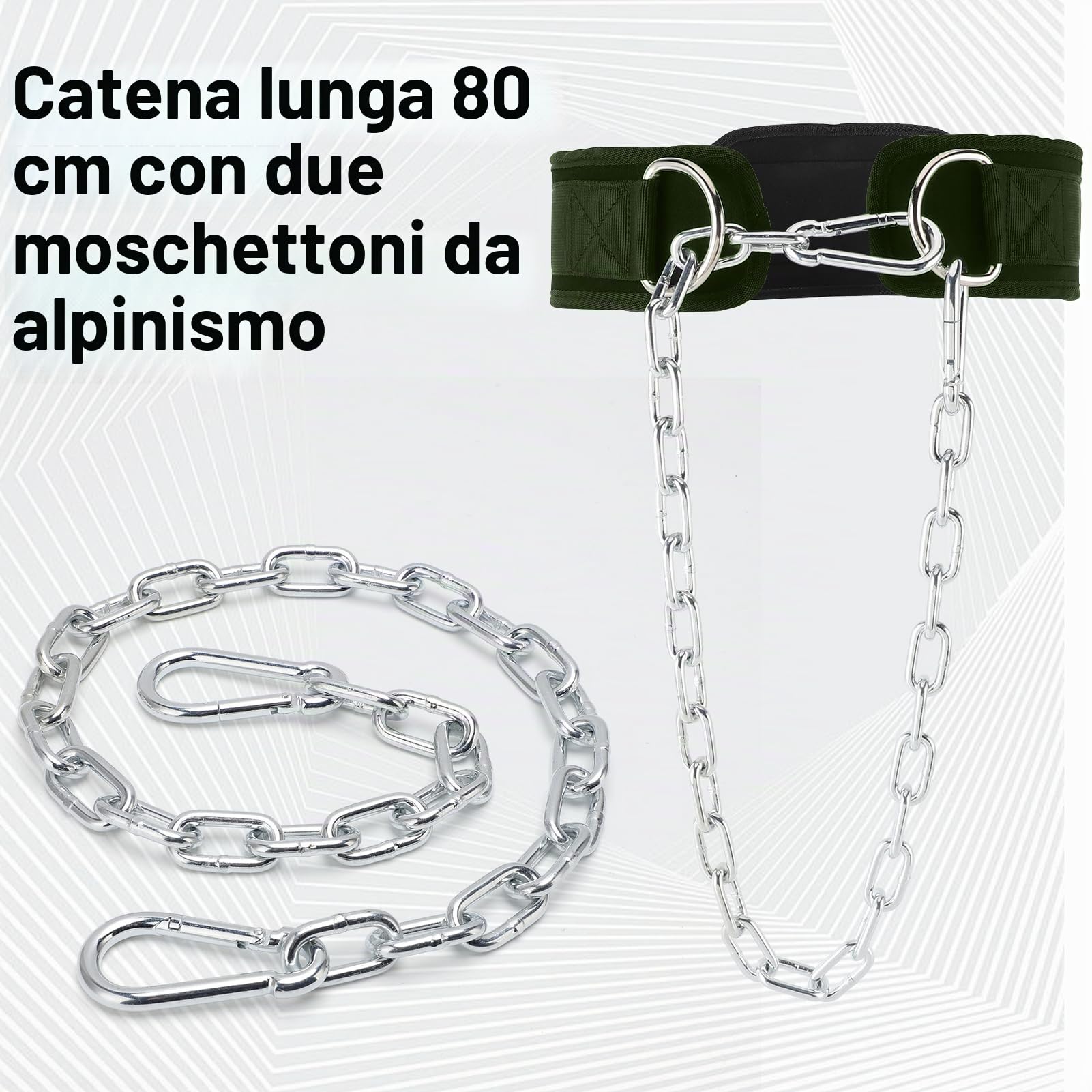 Cintura dip con catena per sollevamento pesi, cintura per trazioni, palestra, cintura per sollevamento pesi per powerlifting, squat, bodybuilding, allenamento, comodo supporto (verde militare)